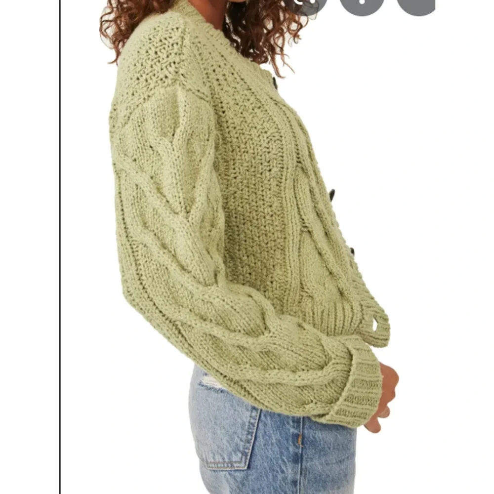 Free People Bonfire Cardi Sweater XL Green New - Picture 5 of 6